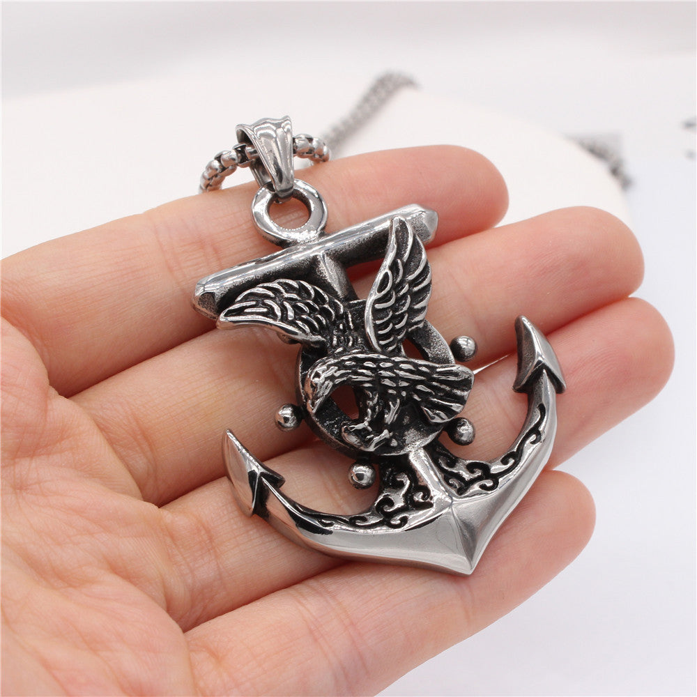 Men's Steel Eagle Anchor Pendant Necklace