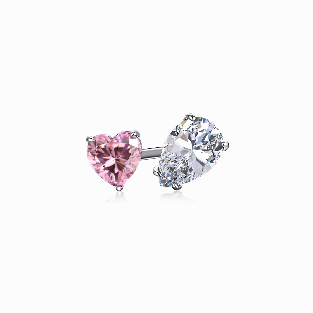 Women's Radiant Ice Flower Cut Pink Heart & Pear Double Center Zirconia Ring, S925 with White Gold Plating