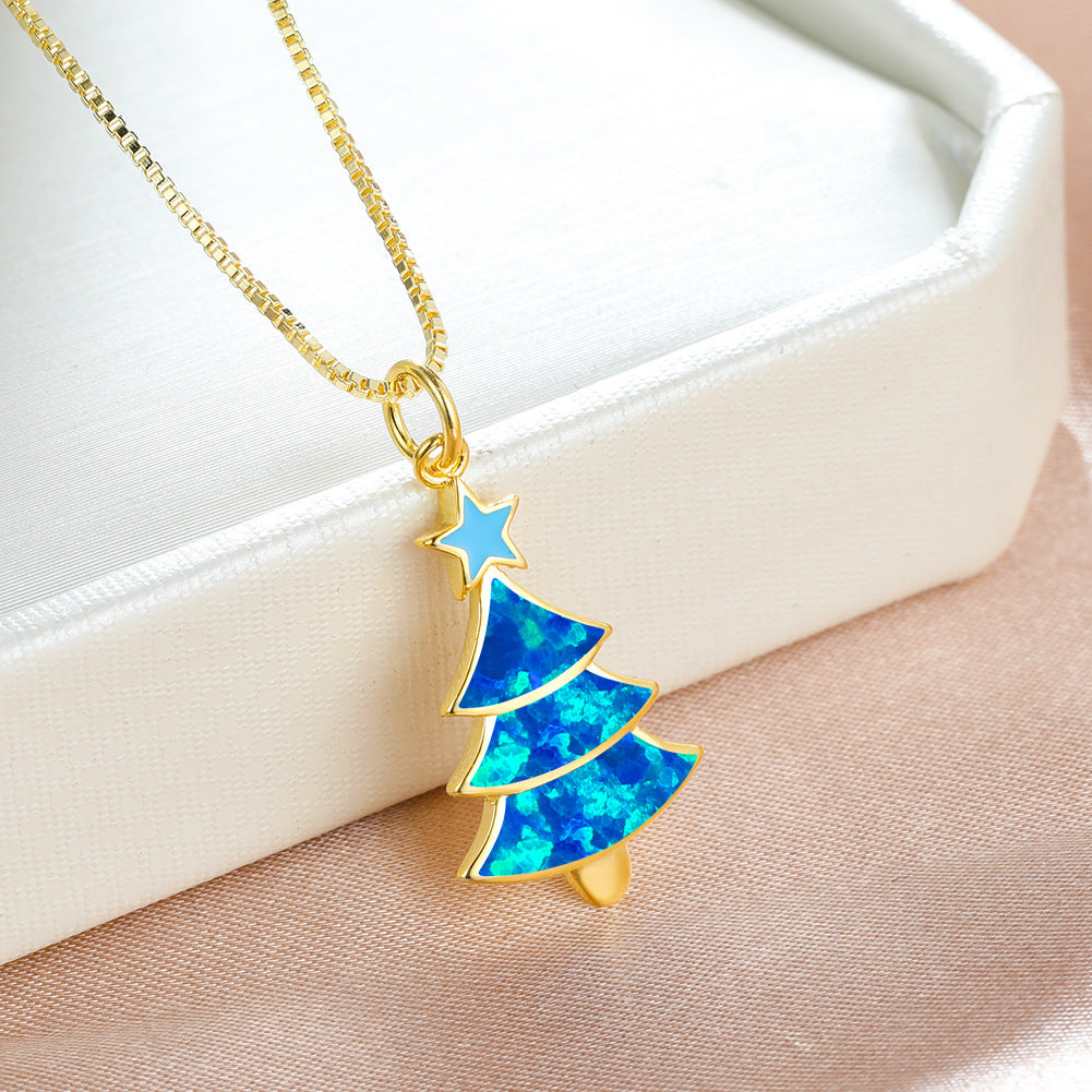 Colorful Opal Christmas Tree Necklace