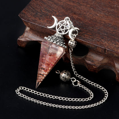 Three-phase moon seven-colored crushed stone resin crystal hexagonal pyramid spirit pendulum
