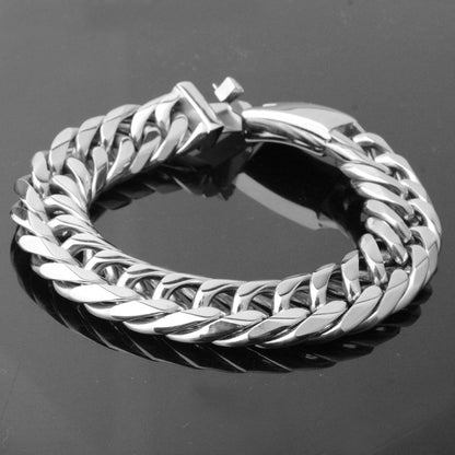 New Silver Tone Double Weave Six Sides Stainless Steel Bracelet for Men Personality Wrist Chain