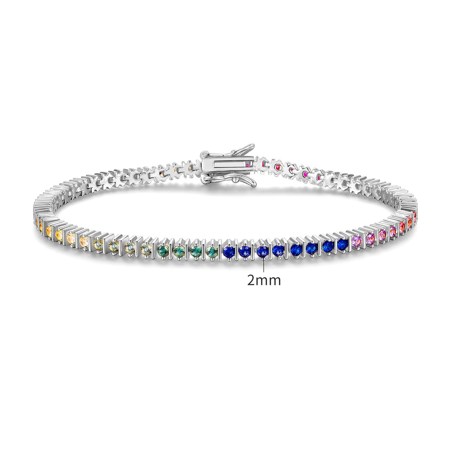 Women&Men's 2mm Round Gradient Colored Zircon Tennis Bracelet
