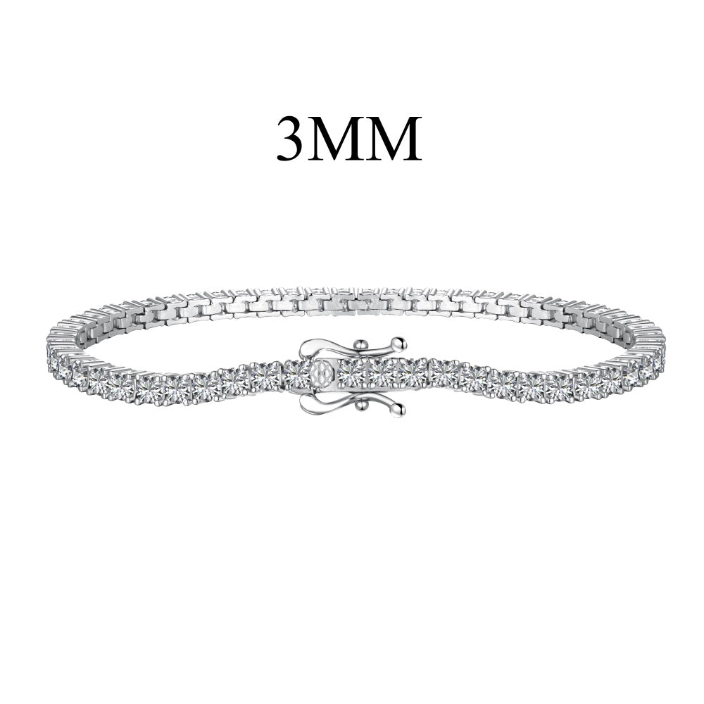Women's Fashion Design 3MM Width Tennis Bracelet, Round Zirconia Paved Inlay, S925 with White Gold Plating