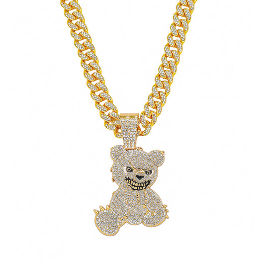 Hip-Hop Animal Bear Cuban Chain Pendant Necklace