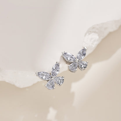 Women's Butterfly Stud Earrings, Marquise Clear Zirconia, S925 with White Gold Plating
