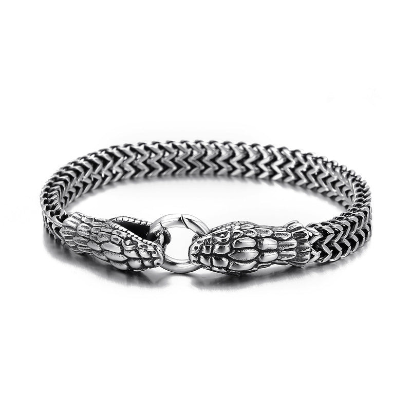Men's Retro Double Snake Head Braided Chain Bracelet