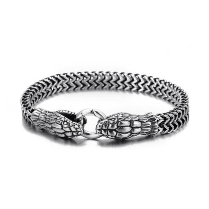 Men's Retro Double Snake Head Braided Chain Bracelet