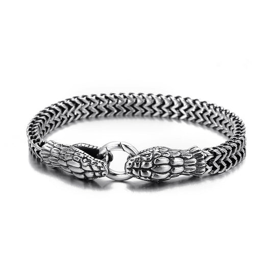 Men's Retro Double Snake Head Braided Chain Bracelet