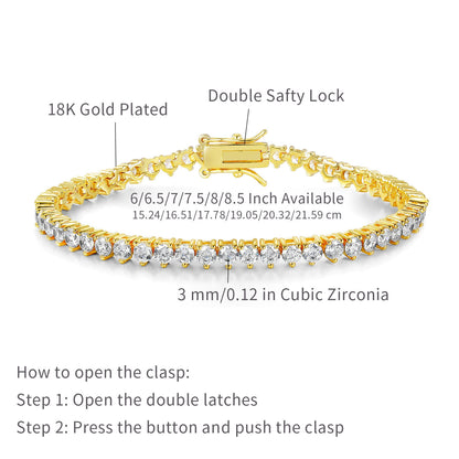 Women&Men's 3-Claw 3-4mm Eight-Shaped Buckle Zircon Tennis Bracelet