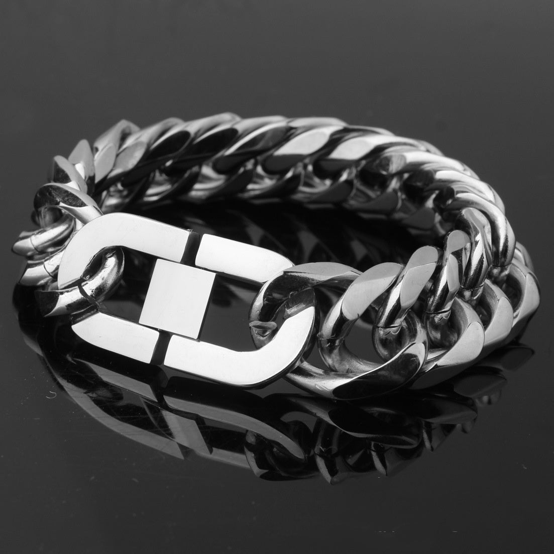 Thick Double Weave Six Sides Stainless Steel Bracelet for Men, High Polished Steel Tone Hip Hop Wrist Jewelry