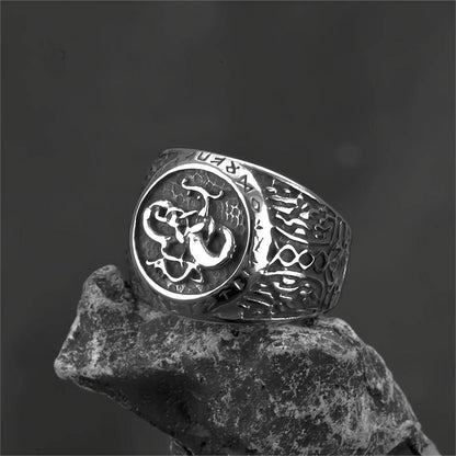 Norse Vintage Solid Stainless Steel Hip Hop Viking Rune Band Ring for Men