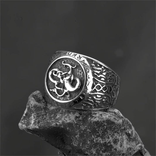 Norse Vintage Solid Stainless Steel Hip Hop Viking Rune Band Ring for Men