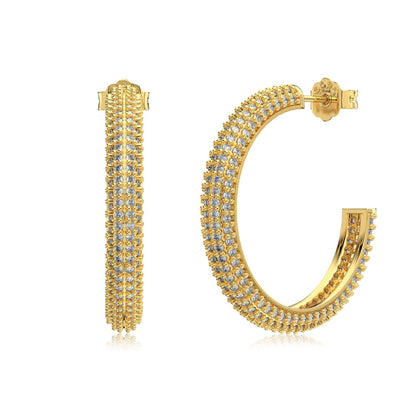 Women's Delicate 20 mm Round Huggie Earrings, Full Paved Round Zirconia, S925 with 18K Gold Plating