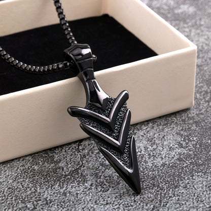 Vintage Stainless Steel Men's 3D Arrowhead Pendant Necklace