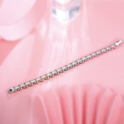 Women's Sterling Silver Pear Cut Colored Gem Flower Shape Plain Tennis Bracelet