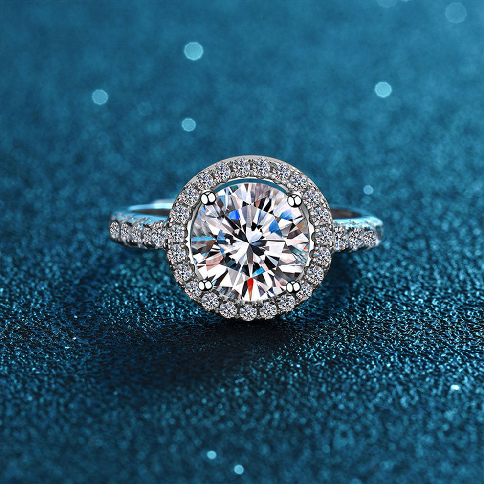 Women's White Gold Full Stones Moissanite Halo Adjustable Ring