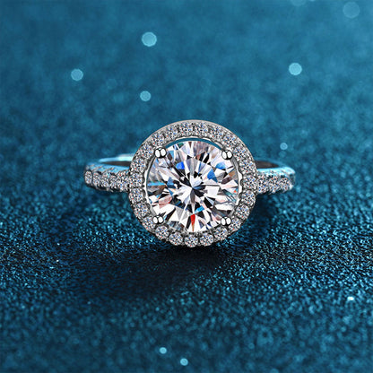 Women's White Gold Full Stones Moissanite Halo Adjustable Ring