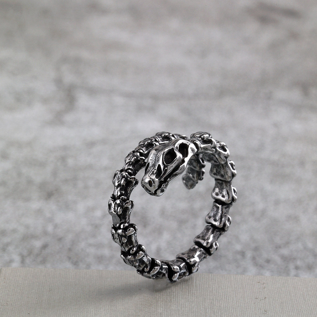 Vintage Stainless Steel Viking Snake Bone Ring for Men