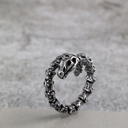 Vintage Stainless Steel Viking Snake Bone Ring for Men
