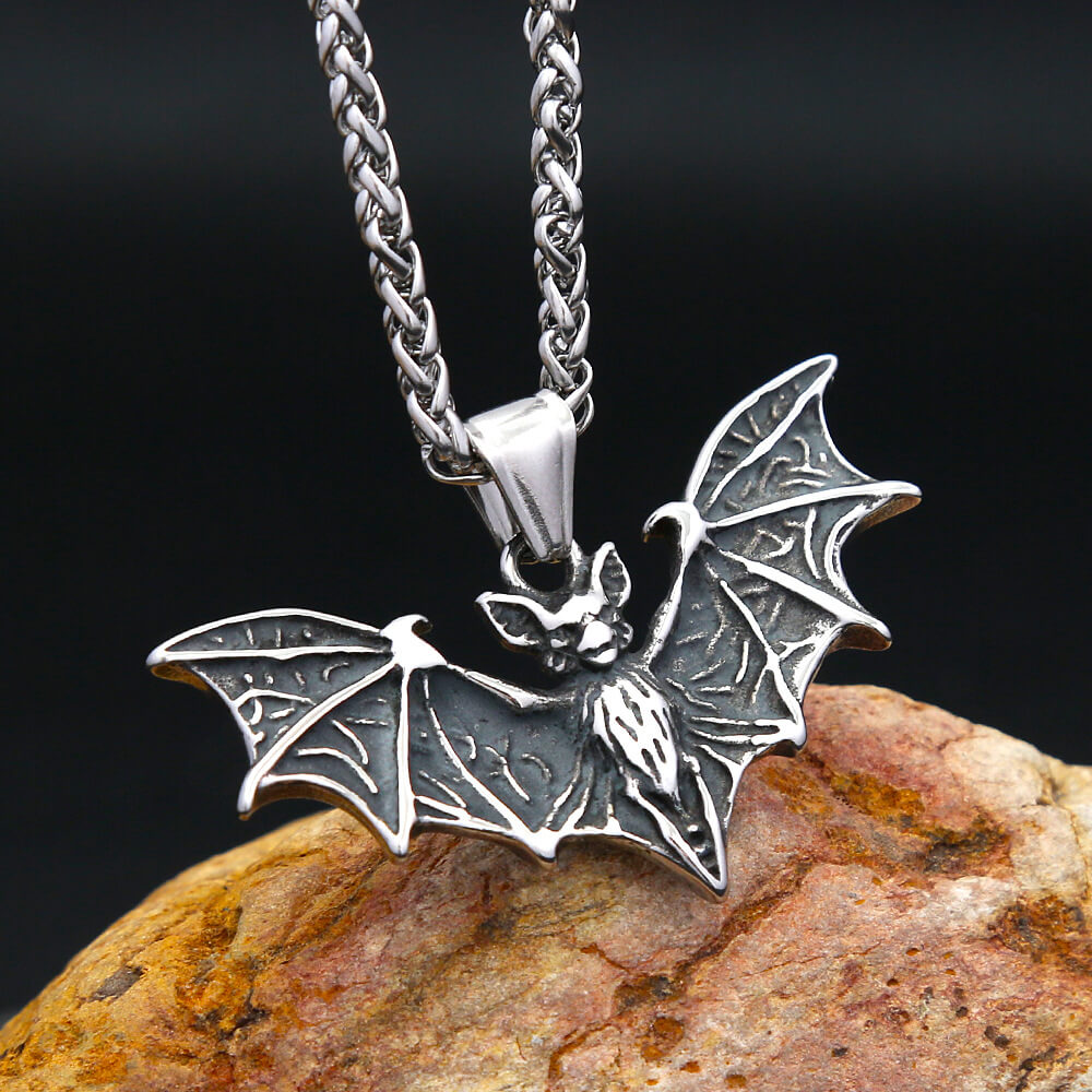 Vintage Stainless Steel Bat Pendant Necklace for Men