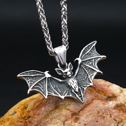 Vintage Stainless Steel Bat Pendant Necklace for Men