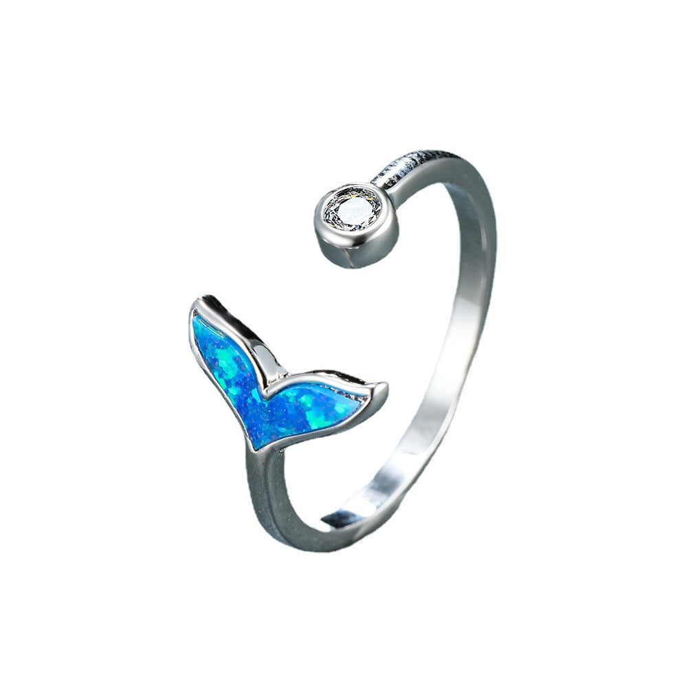 Women's Mermaid Tail Opal With Zirconia Adjustable Ring
