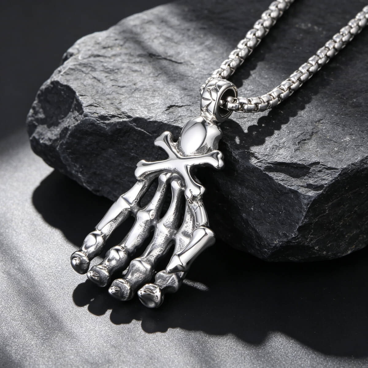 Men's Steel Skeleton Hand Vintage Pendant Necklace