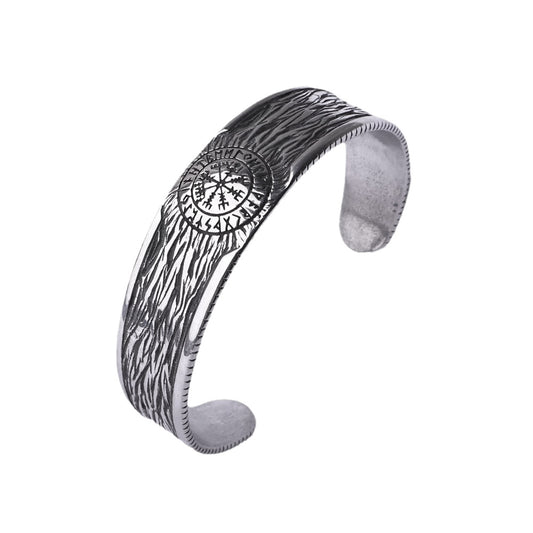 Nordic Viking Norse Mythology Vintage Antique Runes Solid Stainless Steel Open Cuff Bracelet for Men Wrist Jewelry