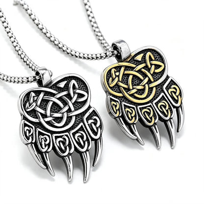 Vintage Men's Stainless Steel Viking Bear Claw Pendant Necklace