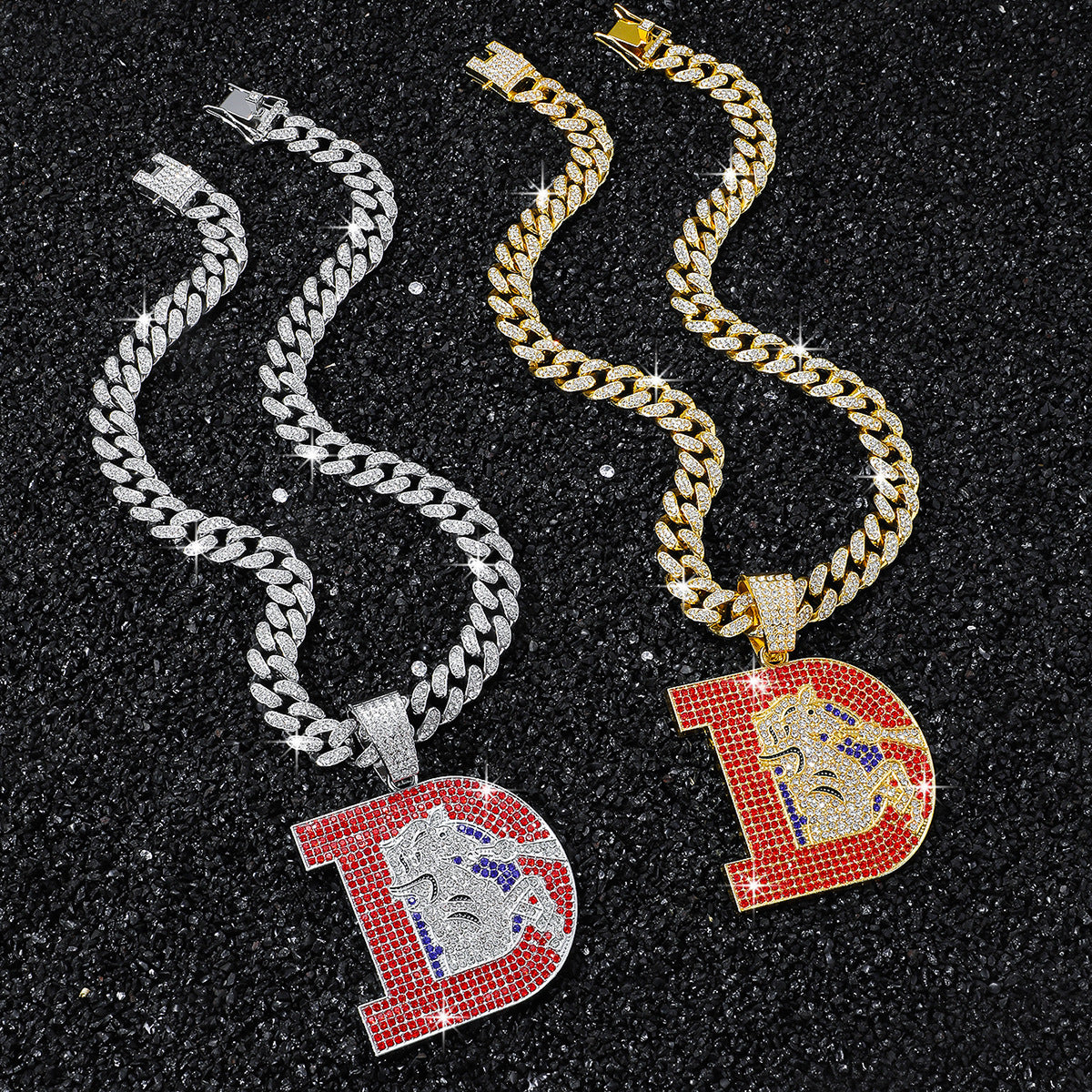Hip-Hop Letter D Broncos Logo Cuban Chain Pendant Necklace