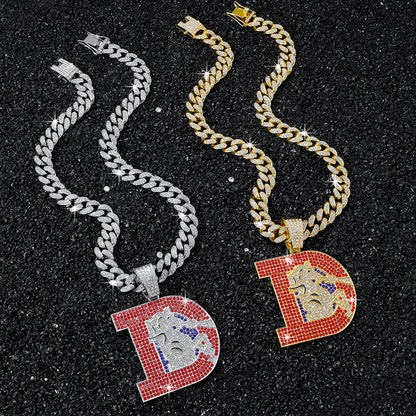 Hip-Hop Letter D Broncos Logo Cuban Chain Pendant Necklace