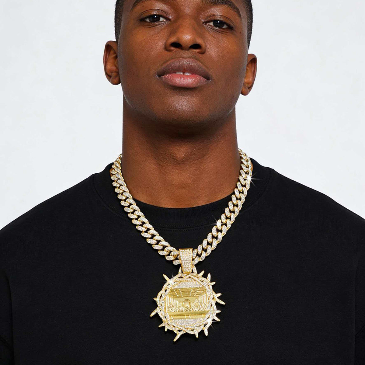 Hip-Hop Round Last Supper Cuban Chain Pendant Necklace