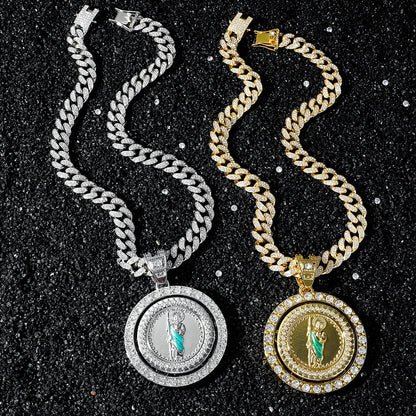 Hip Hop Religion Rotating St. Jude Statue Cuban Chain Pendant Necklace