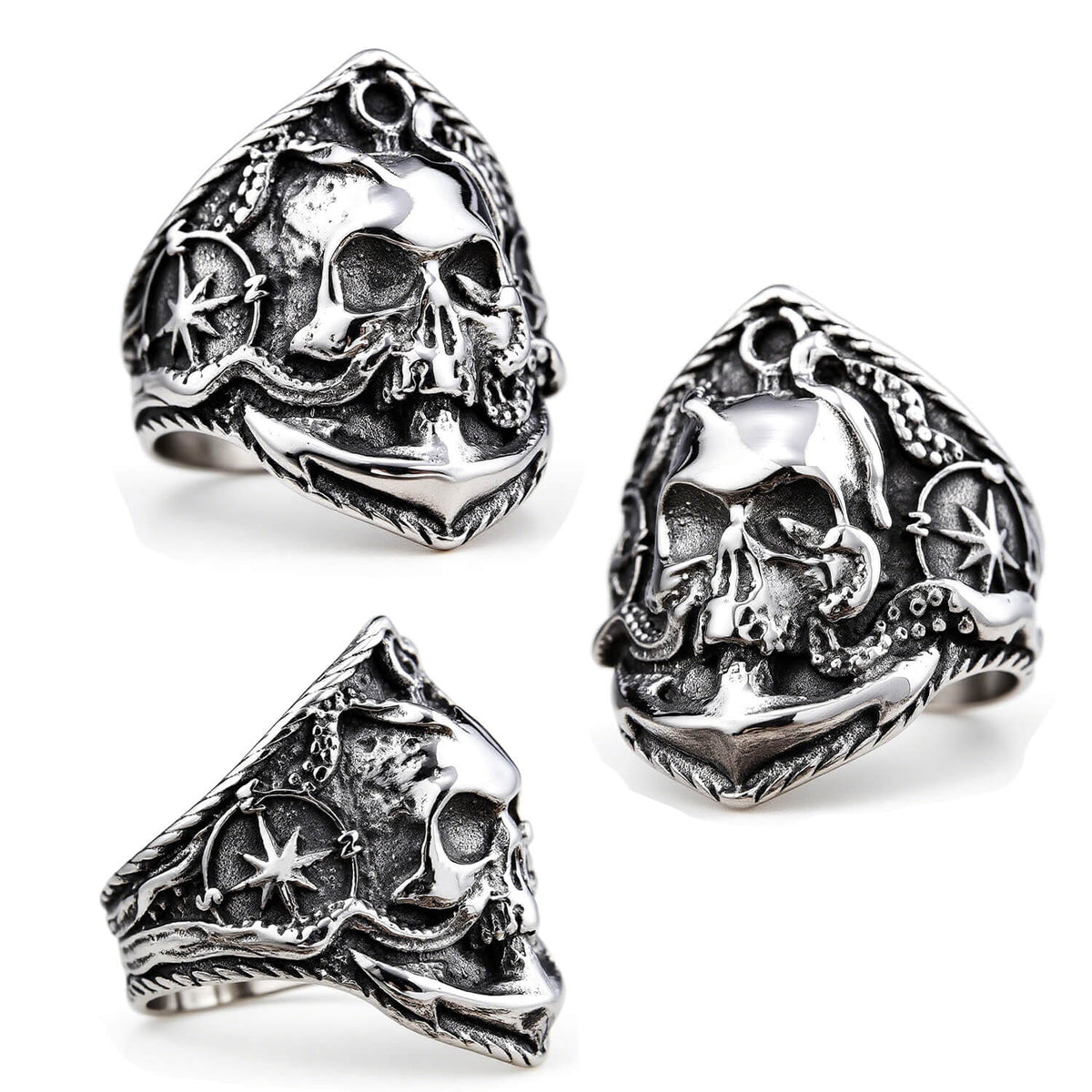Bold Nautical Anchor Skull Men's Ring