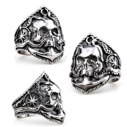 Bold Nautical Anchor Skull Men's Ring