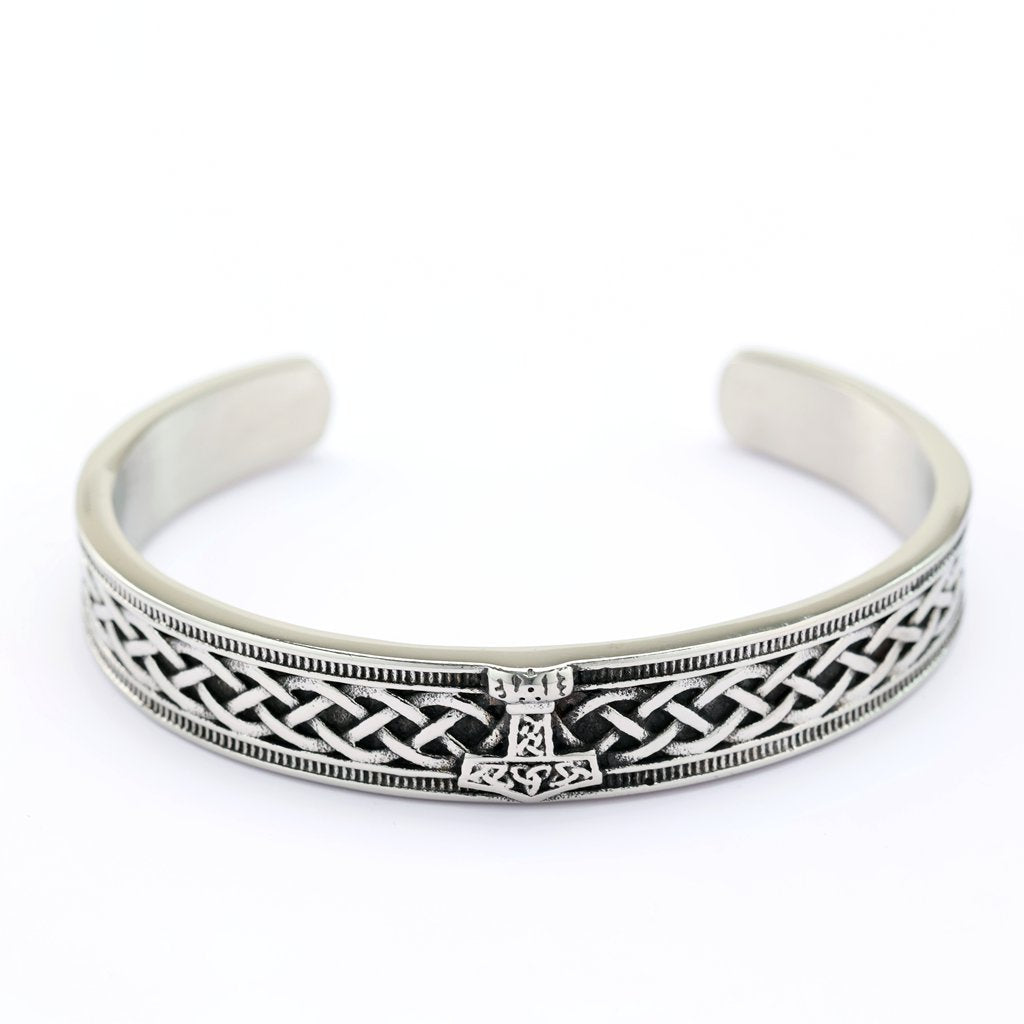 Nordic Retro Viking Mjolnir Stainless Steel C Cuff Men Bracelet
