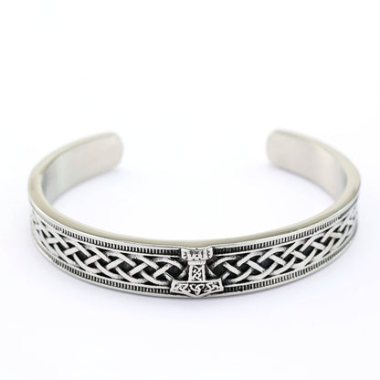 Nordic Retro Viking Mjolnir Stainless Steel C Cuff Men Bracelet