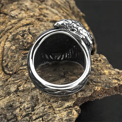 Vintage Solid Stainless Steel Viking Triangle Symbol Crow Totem Band Ring for Men