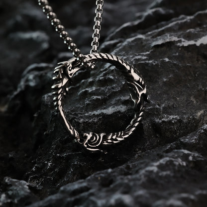 Men's Steel Ouroboros Dragon Ring Shape Pendant Necklace