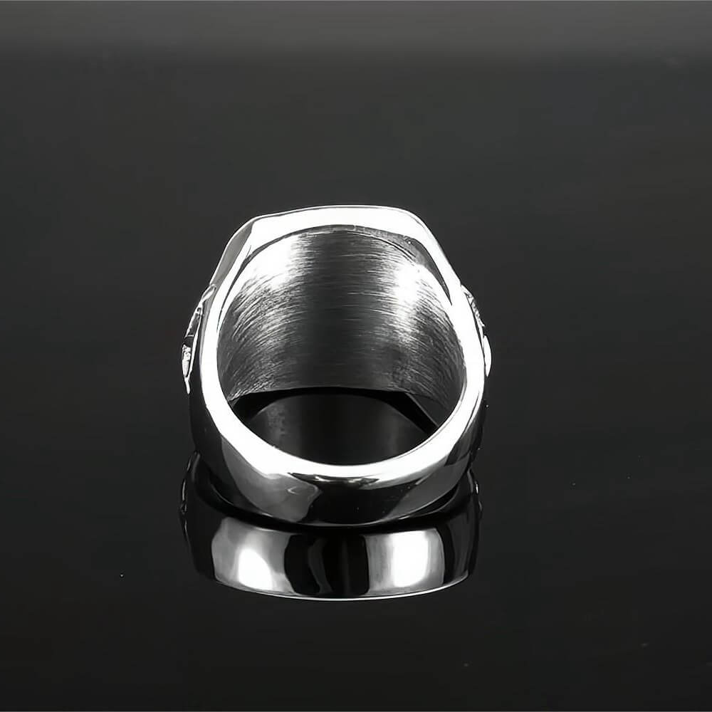 Vintage Solid Stainless Steel Pirate Skull Octagram Square Signet Ring for Men