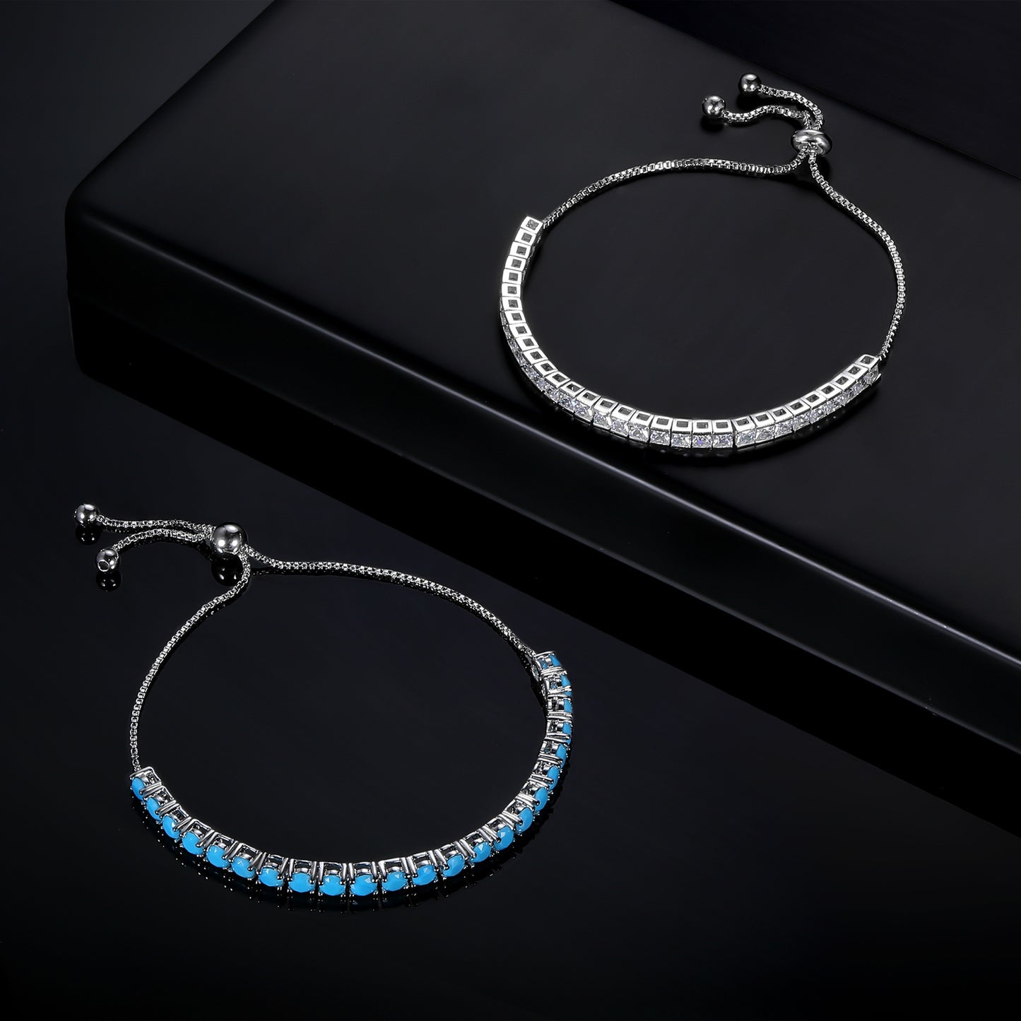 Women&Men's 3-4mm Square Zircon Tennis Ball Adjustable Bracelet With Drawstring