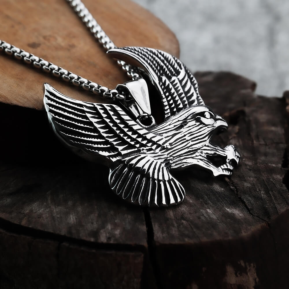 Men's Steel Vintage Spread Wings Eagle Pendant Necklace