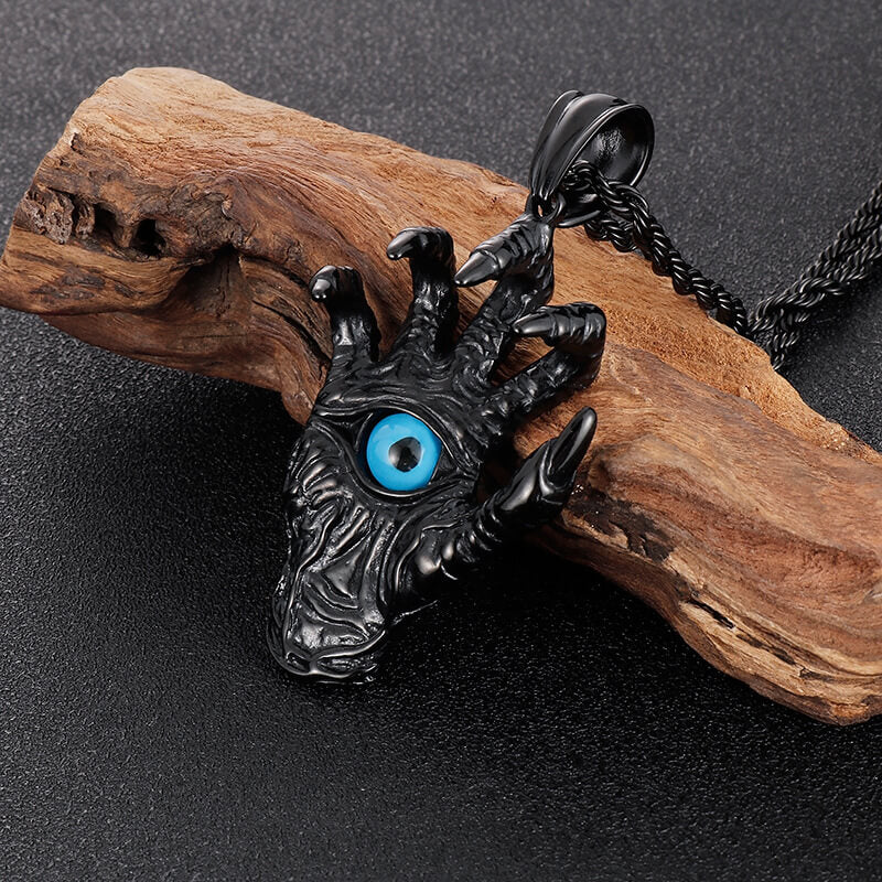 Men's Vintage Claw Skull Blue Eye Pendant Necklace