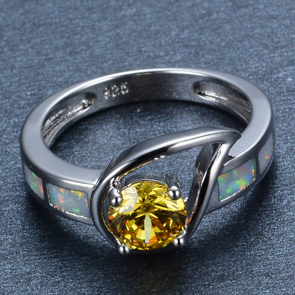 Women's Twisted Band Yellow Main Stone Opal Ring