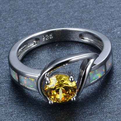 Women's Twisted Band Yellow Main Stone Opal Ring