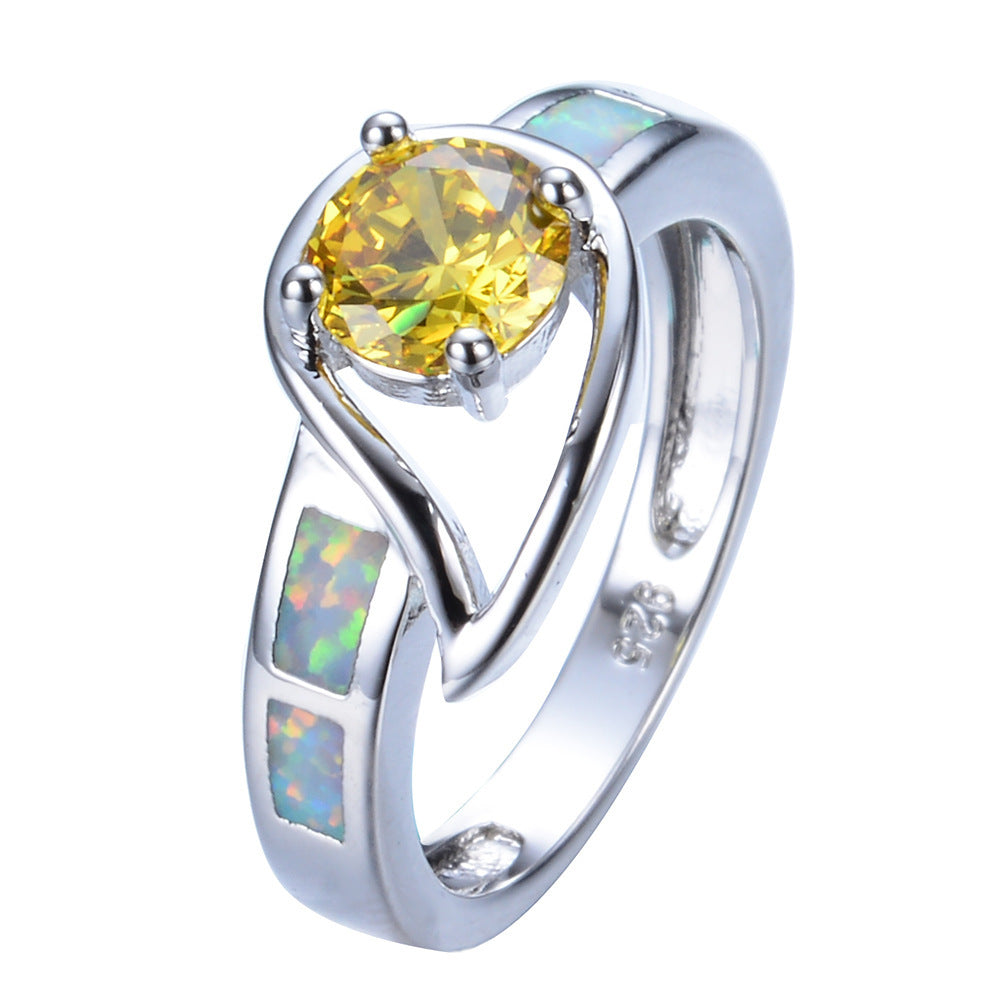 Women's Twisted Band Yellow Main Stone Opal Ring