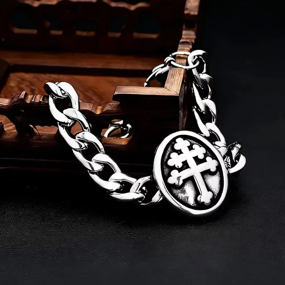 Men's Vintage Stainless Steel Cross Bracelet, Punk Hip Hop Trendy Unique Fashion Wrist Jewelry Accessory