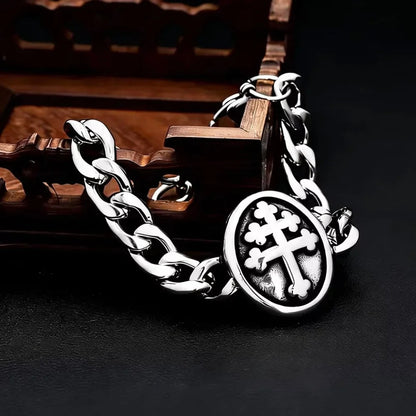 Men's Vintage Stainless Steel Cross Bracelet, Punk Hip Hop Trendy Unique Fashion Wrist Jewelry Accessory
