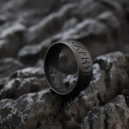 Vintage Nordic Stainless Steel Inner & Outer Engraved Viking Rune Band Ring for Men