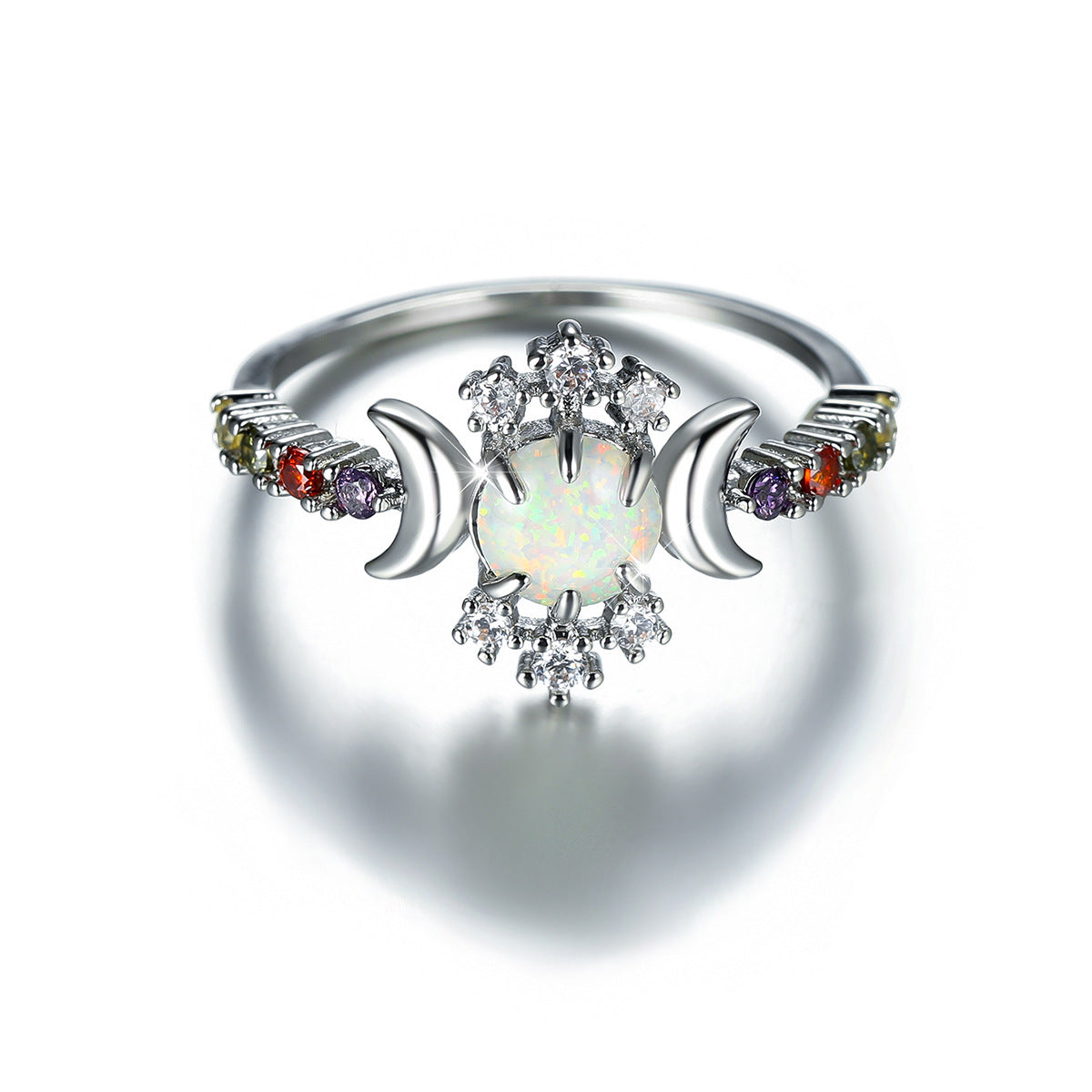 Women's Triple Moon Opal ring with Color Zirconia